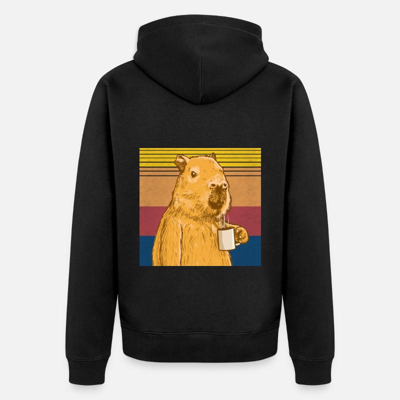 Capybara mit Kaffee - Unisex Premium Bio Zip Hoodie - Schwarz