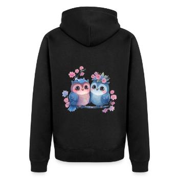 Eule Valentinstag Herz Liebe Geschenkidee - Unisex Premium Bio Zip Hoodie - Schwarz - Hinten - Nico (187cm)