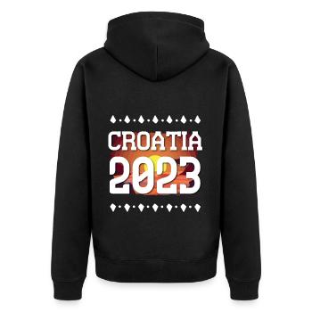 Croatia 2023 - Unisex Premium Organic Zip Hoodie - black - Back - Nico (187cm)