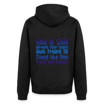 God Is Still Writing Your Story 2 - Unisex Premium Organic Zip Hoodie - black - Back - Nico (187cm)