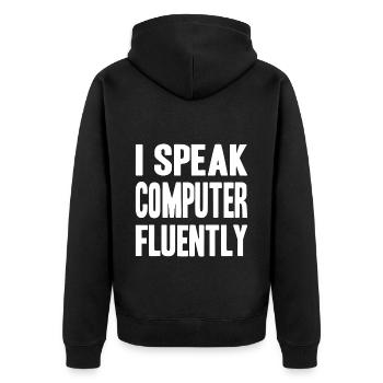 I speak computer fluently - Unisex Premium Bio Zip Hoodie - Schwarz - Hinten - Nico (187cm)