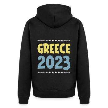 Greece 2023 - Unisex Premium Bio Zip Hoodie - Schwarz - Hinten - Nico (187cm)