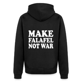 Make falafel not war - Unisex Premium Bio Zip Hoodie - Schwarz - Hinten - Nico (187cm)