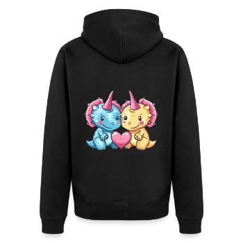 Dinosaurier triceratops Paar Verliebt Valentinstag - Unisex Premium Bio Zip Hoodie - Schwarz - Hinten - Nico (187cm)