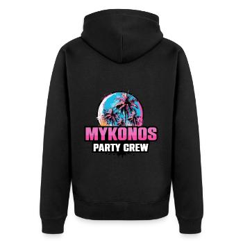 Mykonos Party Crew Urlaub Spruch - Unisex Premium Bio Zip Hoodie - Schwarz - Hinten - Nico (187cm)