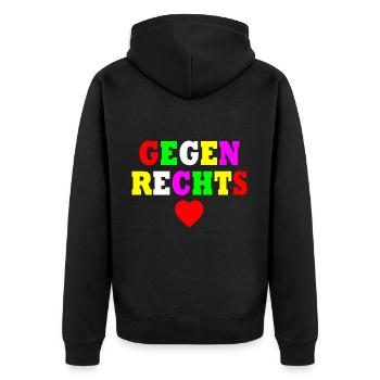 Gegen rechts - Unisex Premium Bio Zip Hoodie - Schwarz - Hinten - Nico (187cm)