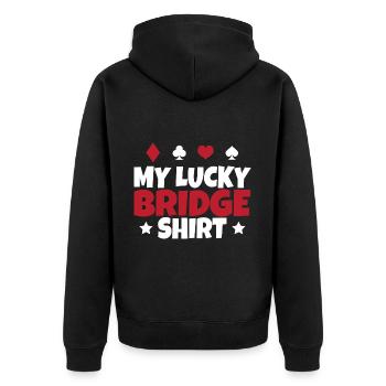 Bridge Card Game Gift - Unisex Premium Organic Zip Hoodie - black - Back - Nico (187cm)