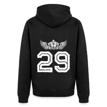 29 Zahl Krone - Unisex Premium Bio Zip Hoodie - Schwarz - Hinten - Nico (187cm)