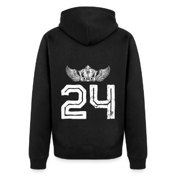 24 Zahl Krone - Unisex Premium Bio Zip Hoodie - Schwarz - Hinten - Nico (187cm)