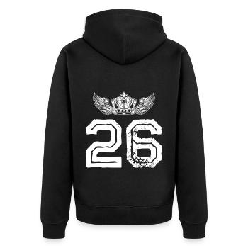 26 Zahl Krone - Unisex Premium Bio Zip Hoodie - Schwarz - Hinten - Nico (187cm)