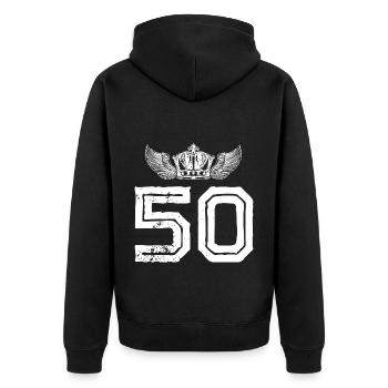 Couronne de 50 numéros - Veste à capuche bio Premium Unisexe - noir - Dos - Nico (187cm)