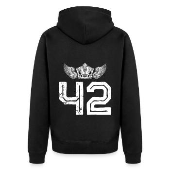 42 Number crown - Unisex Premium Organic Zip Hoodie - black - Back - Nico (187cm)