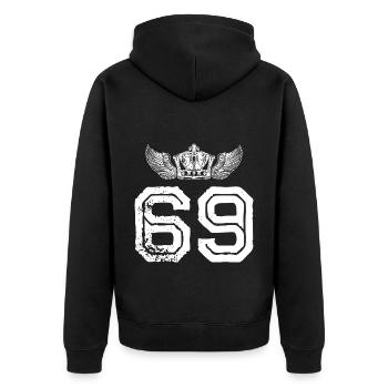 69 Zahl Krone - Unisex Premium Bio Zip Hoodie - Schwarz - Hinten - Nico (187cm)
