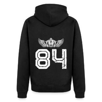 84 Number crown - Unisex Premium Organic Zip Hoodie - black - Back - Nico (187cm)