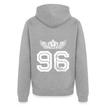 96 Couronne numérique - Veste à capuche bio Premium Unisexe - gris chiné - Dos - Nico (187cm)