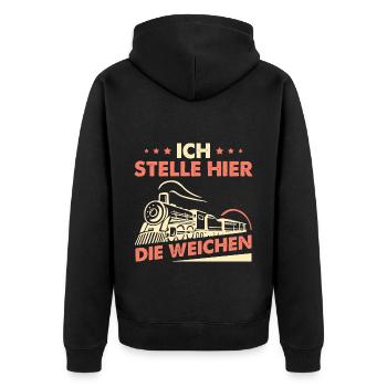Ich Stelle Hier Die Weichen - Unisex Premium Bio Zip Hoodie - Schwarz - Hinten - Nico (187cm)
