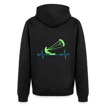 Kitesurfen Kiteboarding Kitesurf Heartbeat Puls - Unisex Premium Bio Zip Hoodie - Schwarz - Hinten - Nico (187cm)