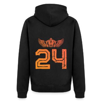 24 Zahl Krone - Unisex Premium Bio Zip Hoodie - Schwarz - Hinten - Nico (187cm)