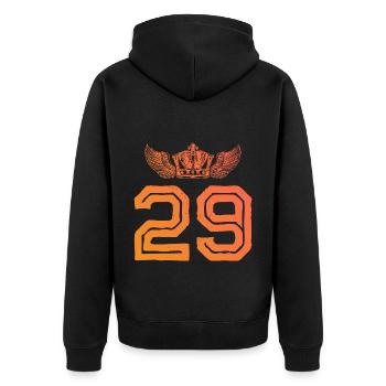 29 Zahl Krone - Unisex Premium Bio Zip Hoodie - Schwarz - Hinten - Nico (187cm)