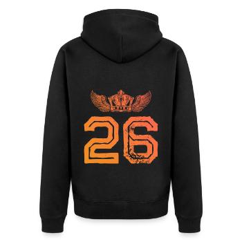 26 Zahl Krone - Unisex Premium Bio Zip Hoodie - Schwarz - Hinten - Nico (187cm)