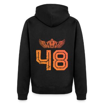 48 Zahl Krone - Unisex Premium Bio Zip Hoodie - Schwarz - Hinten - Nico (187cm)