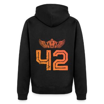 42 Number crown - Unisex Premium Organic Zip Hoodie - black - Back - Nico (187cm)