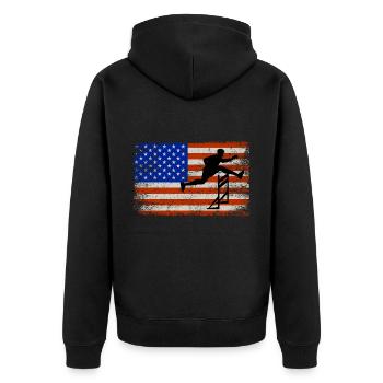 Amerikanische Flagge Hürden Hürdenläufer Patriotisch - Unisex Premium Bio Zip Hoodie - Schwarz - Hinten - Nico (187cm)