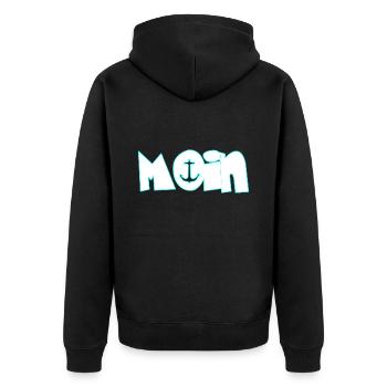 Moin - Unisex Premium Bio Zip Hoodie - Schwarz - Hinten - Nico (187cm)