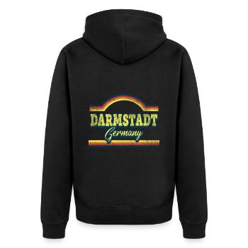 Darmstadt Deutschland Stadt Schrift Vintage Retro - Unisex Premium Bio Zip Hoodie - Schwarz - Hinten - Nico (187cm)