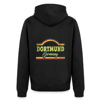 Dortmund Deutschland Stadt Schrift Vintage Retro - Unisex Premium Bio Zip Hoodie - Schwarz - Hinten - Nico (187cm)