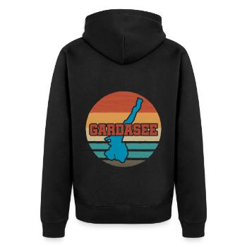 Gardasee Urlaub Retro - Unisex Premium Bio Zip Hoodie - Schwarz - Hinten - Nico (187cm)