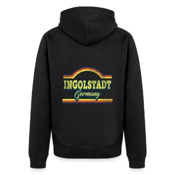 Ingolstadt Deutschland Stadt Schrift Vintage Retro - Unisex Premium Bio Zip Hoodie - Schwarz - Hinten - Nico (187cm)
