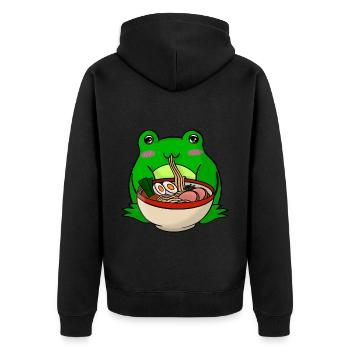 Kawaii Frosch mit Ramen - Unisex Premium Bio Zip Hoodie - Schwarz - Hinten - Nico (187cm)