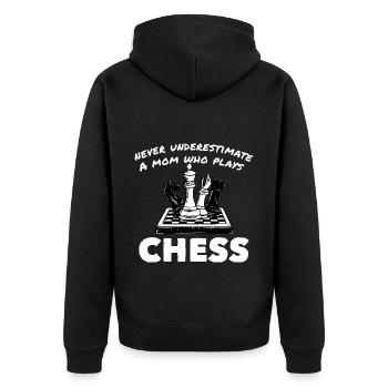 Unterschätze niemals eine Mutter die Schach spielt - Unisex Premium Bio Zip Hoodie - Schwarz - Hinten - Nico (187cm)