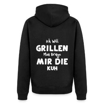 Ich Will Grillen Man Bringe Mir... - Unisex Premium Bio Zip Hoodie - Schwarz - Hinten - Nico (187cm)