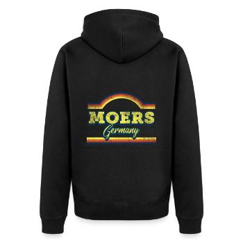 Moers Deutschland Stadt Schrift Vintage Retro - Unisex Premium Bio Zip Hoodie - Schwarz - Hinten - Nico (187cm)