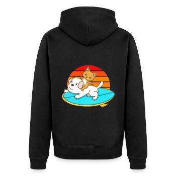 Balades en chat sur une planche de surf pour chien - Veste à capuche bio Premium Unisexe - noir - Dos - Nico (187cm)