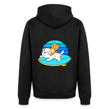 Balades en chat sur une planche de surf pour chien - Veste à capuche bio Premium Unisexe - noir - Dos - Nico (187cm)