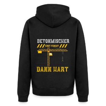 Betonmischer Erst Feucht Dann Hart - Unisex Premium Bio Zip Hoodie - Schwarz - Hinten - Nico (187cm)