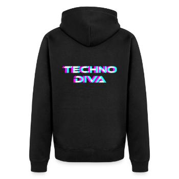 Techno Diva Rave Festival Electro Musik Raver - Unisex Premium Bio Zip Hoodie - Schwarz - Hinten - Nico (187cm)