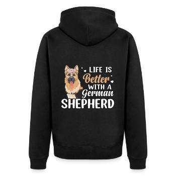 Das Leben ist besser mit einem Deutschen Schäferhund - Unisex Premium Bio Zip Hoodie - Schwarz - Hinten - Nico (187cm)