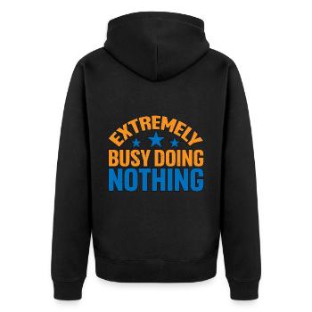 Extremely Busy Doing Nothing 5 - Unisex Premium Bio Zip Hoodie - Schwarz - Hinten - Nico (187cm)