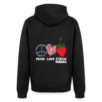 Niedliche Erdbeere - Unisex Premium Bio Zip Hoodie - Schwarz - Hinten - Nico (187cm)