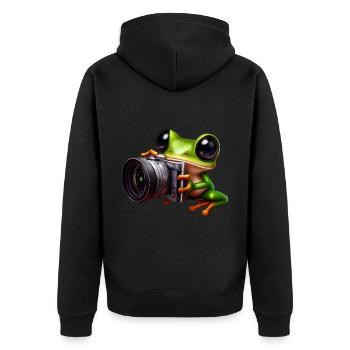 Frog photographer in action - Unisex Premium Organic Zip Hoodie - black - Back - Nico (187cm)