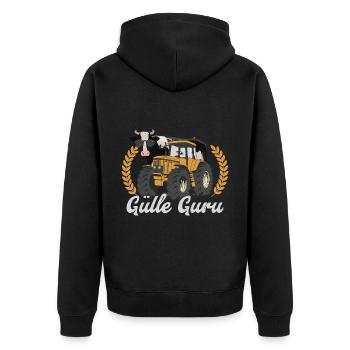 Gülle Guru - Unisex Premium Bio Zip Hoodie - Schwarz - Hinten - Nico (187cm)