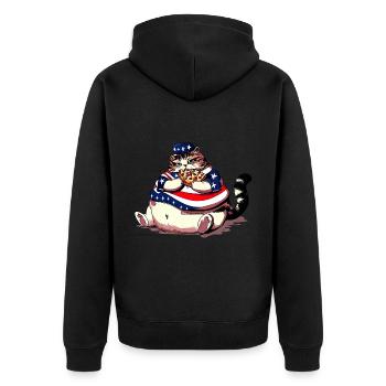 Fat American Pizza Cat - Unisex Premium Organic Zip Hoodie - black - Back - Nico (187cm)