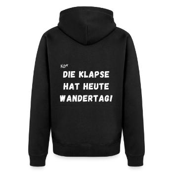 Die Klapse hat Heute Wandertag. - Unisex Premium Bio Zip Hoodie - Schwarz - Hinten - Nico (187cm)