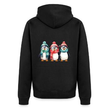 Weihnachten Pinguine Schal Mütze Tannenbaum Süß - Unisex Premium Bio Zip Hoodie - Schwarz - Hinten - Nico (187cm)