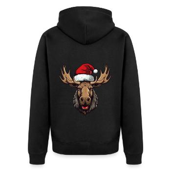 Elch Porträt Weihnachten - Unisex Premium Bio Zip Hoodie - Schwarz - Hinten - Nico (187cm)