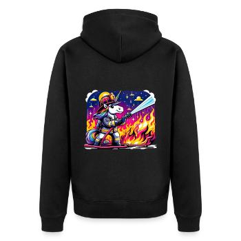 Lustiges Einhorn als Feuerwehrmann - Unisex Premium Bio Zip Hoodie - Schwarz - Hinten - Nico (187cm)